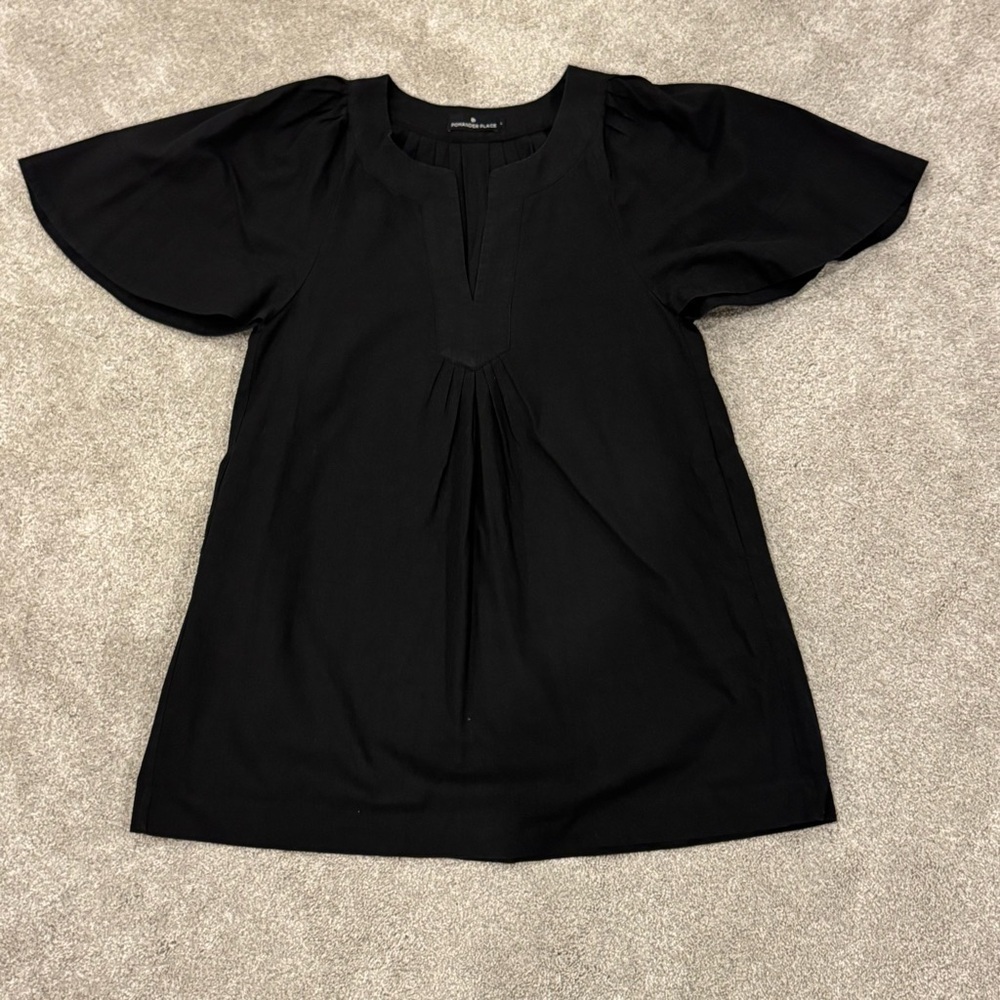 Tuckernuck Pompander Place Finley Flutter Sleeve Dress Black Size Large EUC - Picture 10 of 14